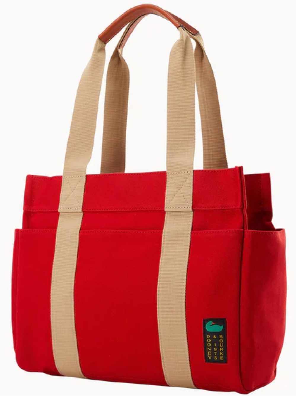Dooney & Bourke Red Canvas Tote 35 with leather trim Straps